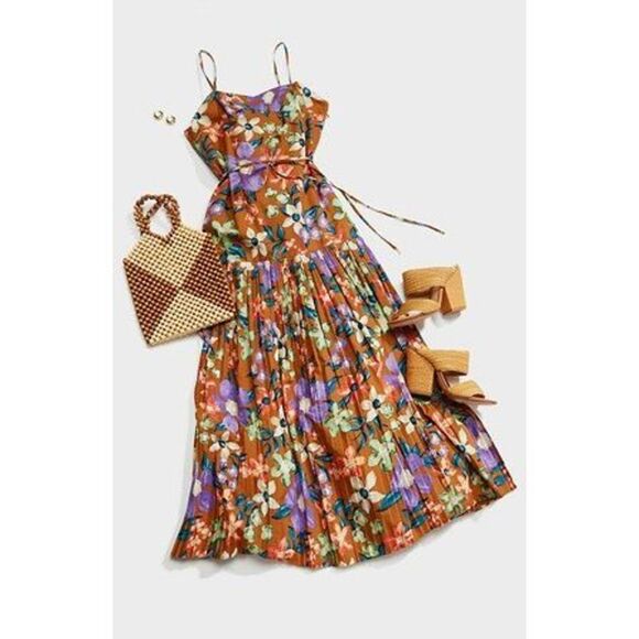 Current Air Floral Pleated Midi Dress 100% Cotton Size Small - Picture 3 of 11